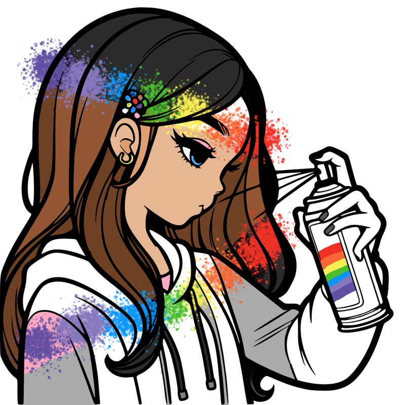 a realistic girl spray painting