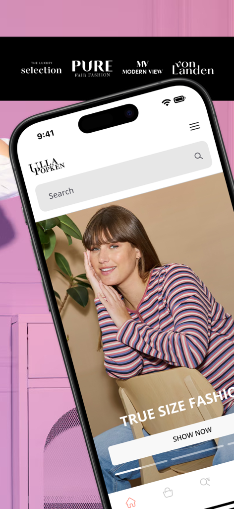 Ulla Popken - Ulla Popken mobile app interface showing plus size fashion for women and sub-brand collections