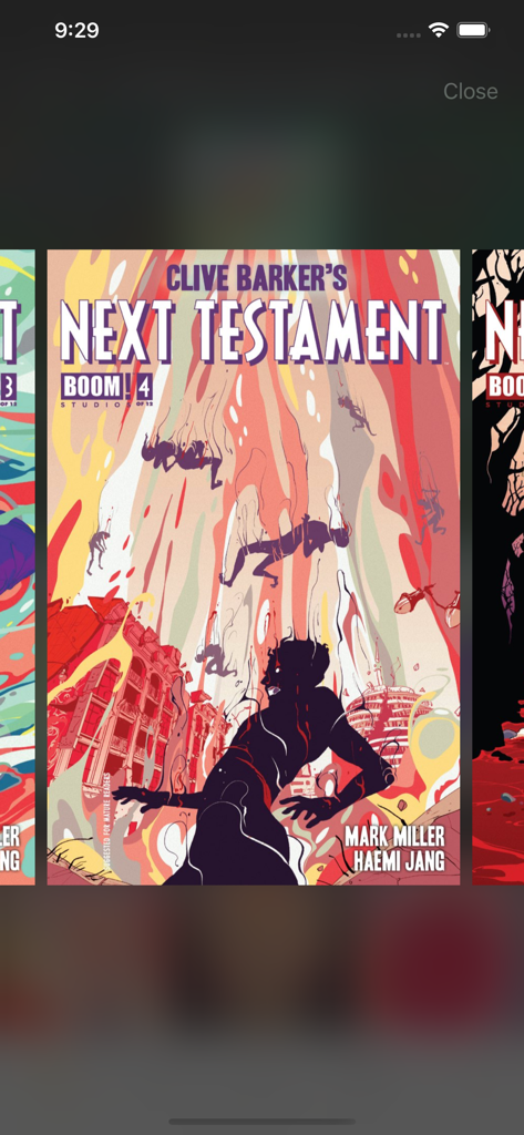 Digital comic book library interface in YACReader showing Clive Barkers Next Testament cover