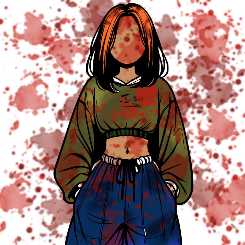 realistic girl faceless with baggy pants and a crop top