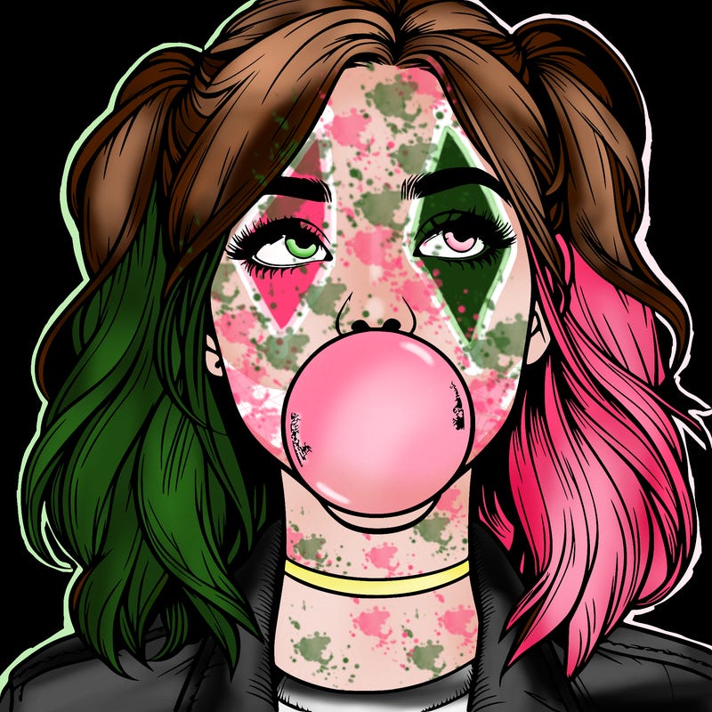 realististic girl blowing bubble -gum