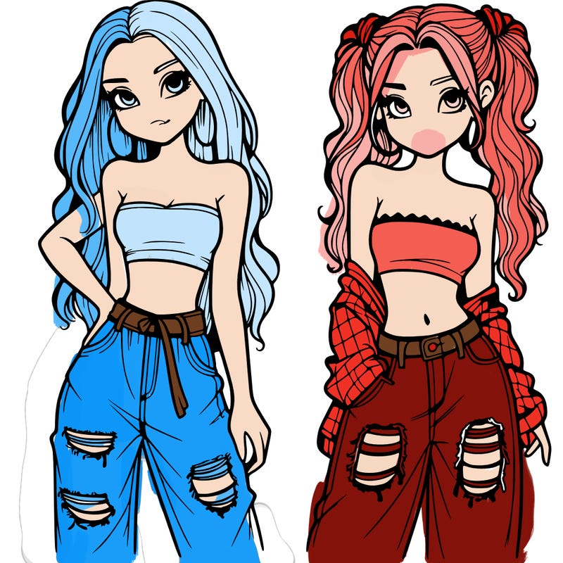 2 girls in crop tops and baggy jeans ripped