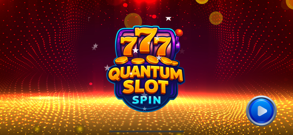 Quantum Slot game title screen with 777 icons and a neon background