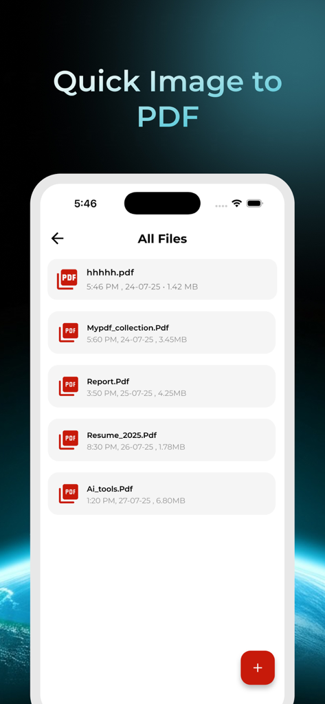 Comet - Ai Agent Browser - Comet app interface showing a list of PDF files converted from images