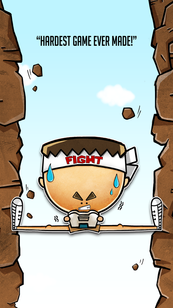 Hardest Game Ever 2 - Cartoon character doing a split between cliffs while playing a video game