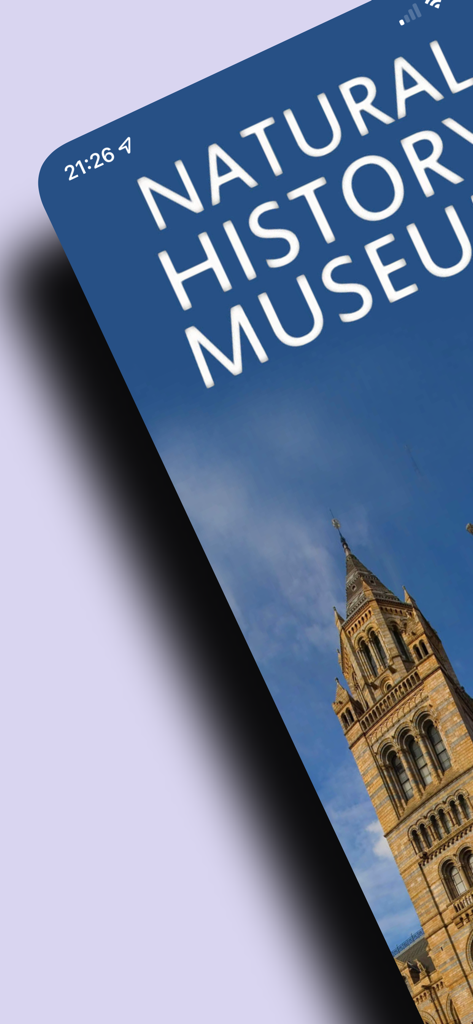 Naturkundemuseum 4 You App-Einführungsbildschirm mit Museumsarchitektur