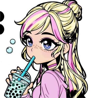 a realistic girl drinking boba