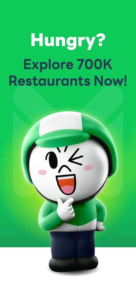Mascotte di LINE MAN con testo che invita gli utenti a esplorare 700.000 ristoranti