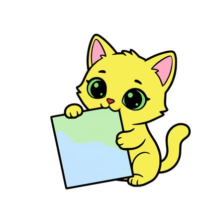 a small cat with a blank sheet of paper in its hand. the cat is sooooooo cute!
