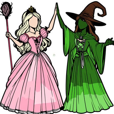 detailed realistic split of a princess and a witch
