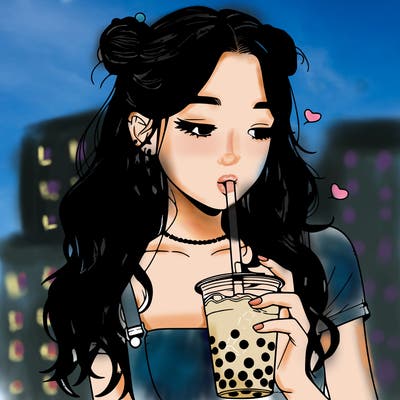 aesthetic realistic girl with boba
