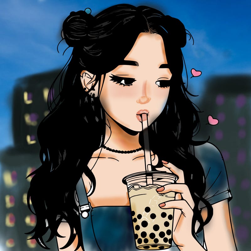 aesthetic realistic girl with boba