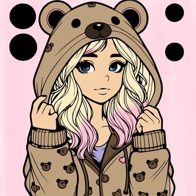 realistic girl in a animal pjs hoodie