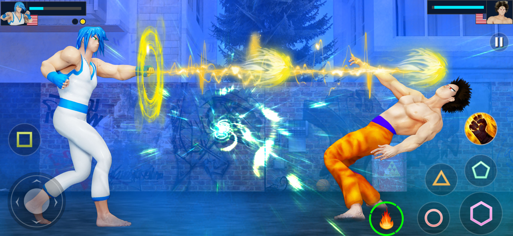 Anime Battle 3D Fighting Games - Two anime characters fighting in a 3D arena with a yellow energy attack effect