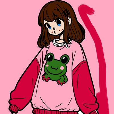 girl wearing frogging sweatshirt