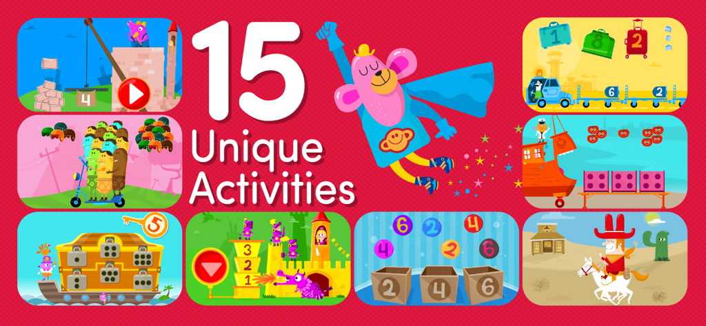 Un collage présentant 15 activités d'apprentissage des mathématiques uniques pour les enfants d'âge préscolaire, incluant le comptage et la reconnaissance des nombres.