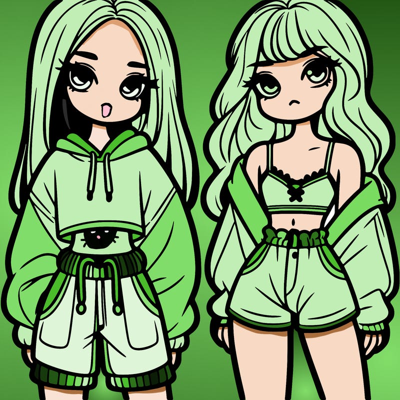 two girls one in baggy clothes the other in crop top and shorts