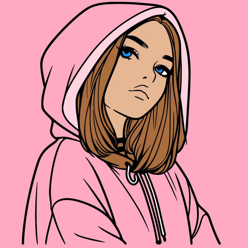 a realistic girl in a hoodie