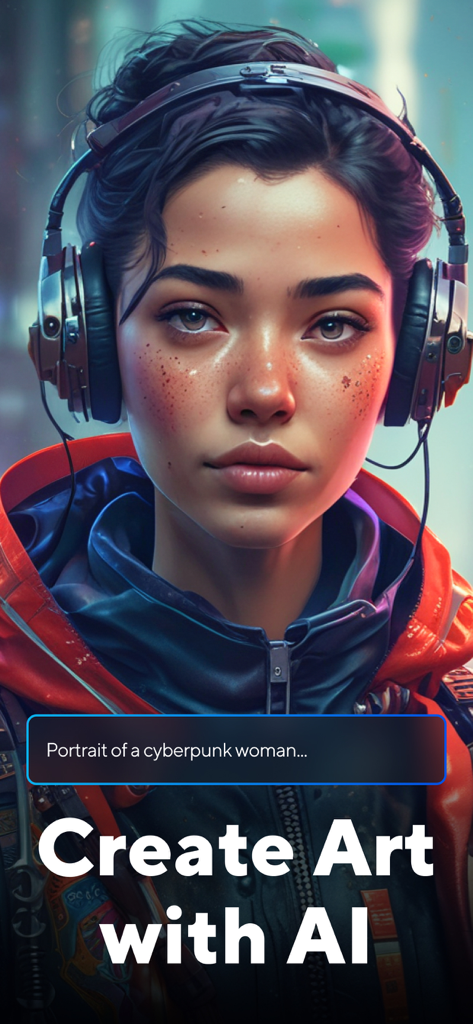 AI生成のサイバーパンク風女性のポートレート、ヘッドホン着用