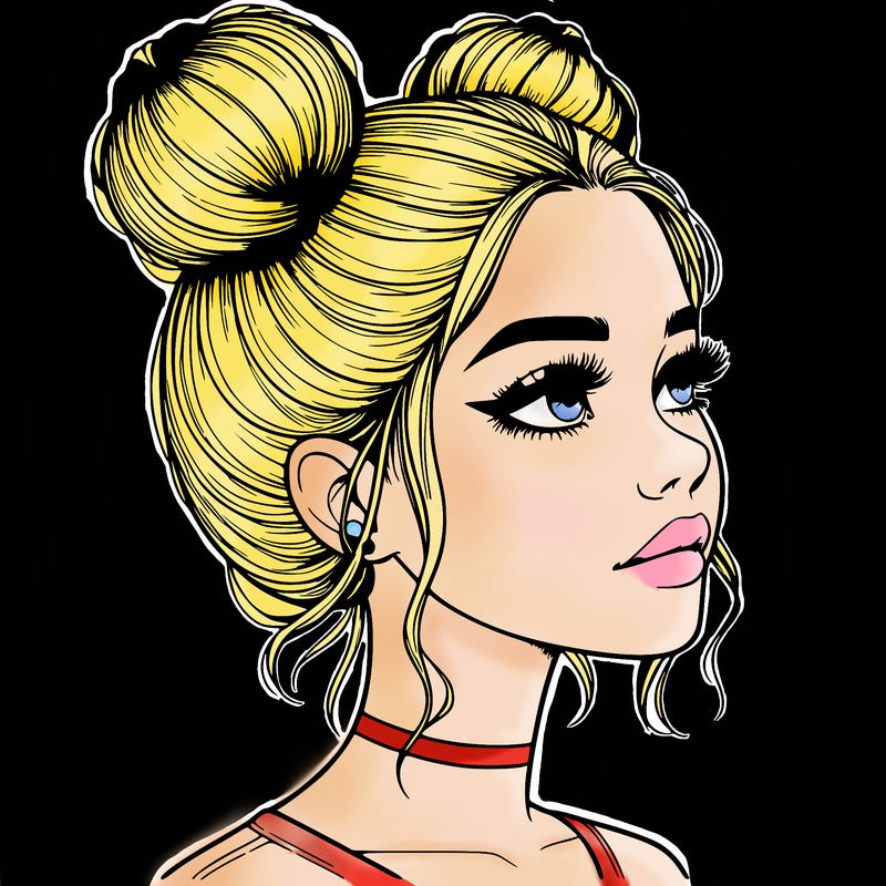 realistic girl with buns on the top of her head