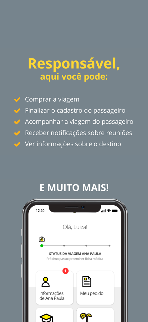 Forma Turismo - Forma Turismo app interface displaying trip management features for parents and guardians
