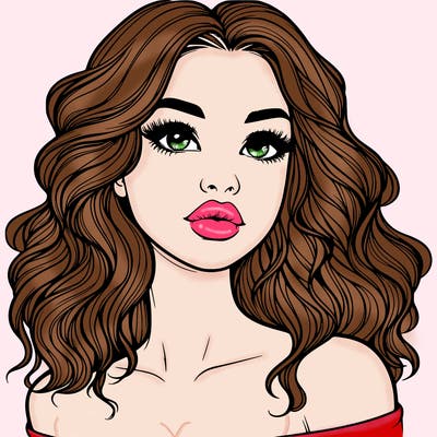 realistic girl with wavy hair and lips