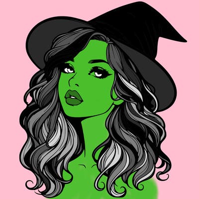 realistic witch girl with wavy hair and lips