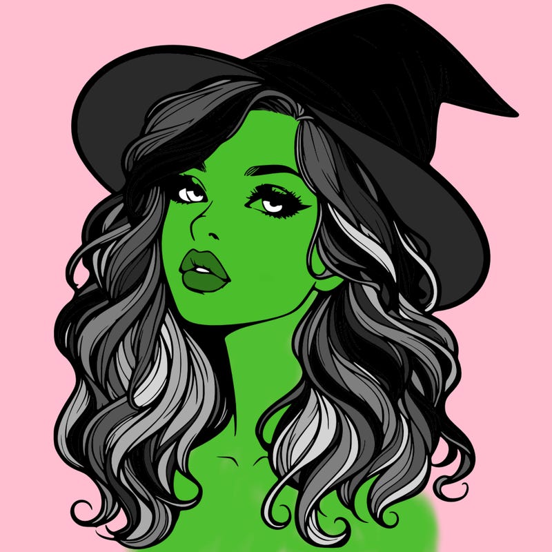 realistic witch girl with wavy hair and lips