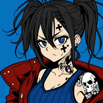 badass anime girl with scar and tattoos