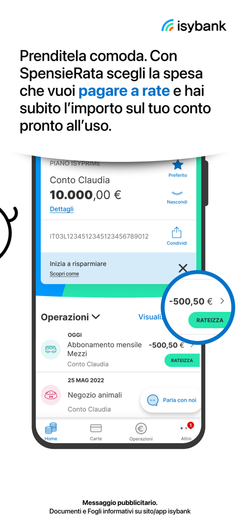 Isybank mobile app screen showing the installment payment feature for transactions