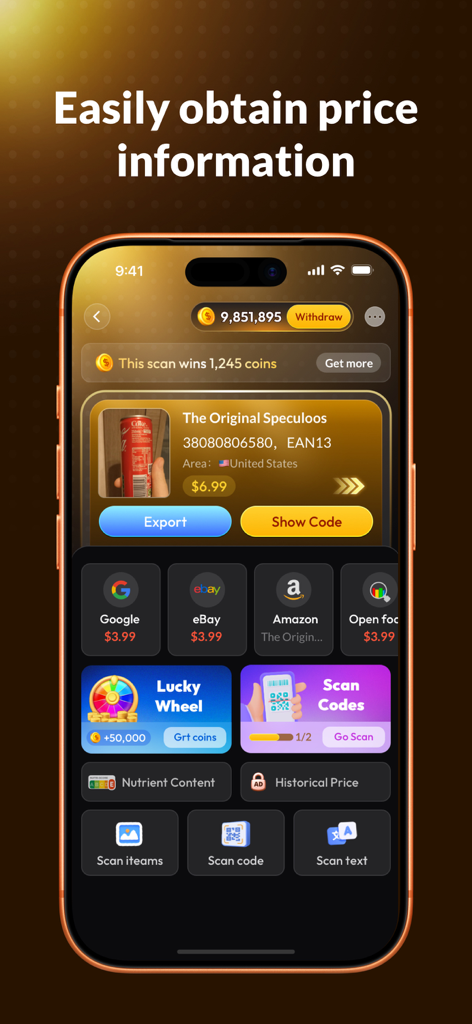 ScanGlow - Barcode Scanner - ScanGlow app screen showing price comparison for a scanned product across different online platforms.