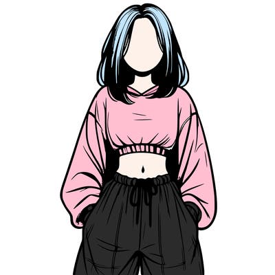 realistic girl faceless with baggy pants and a crop top