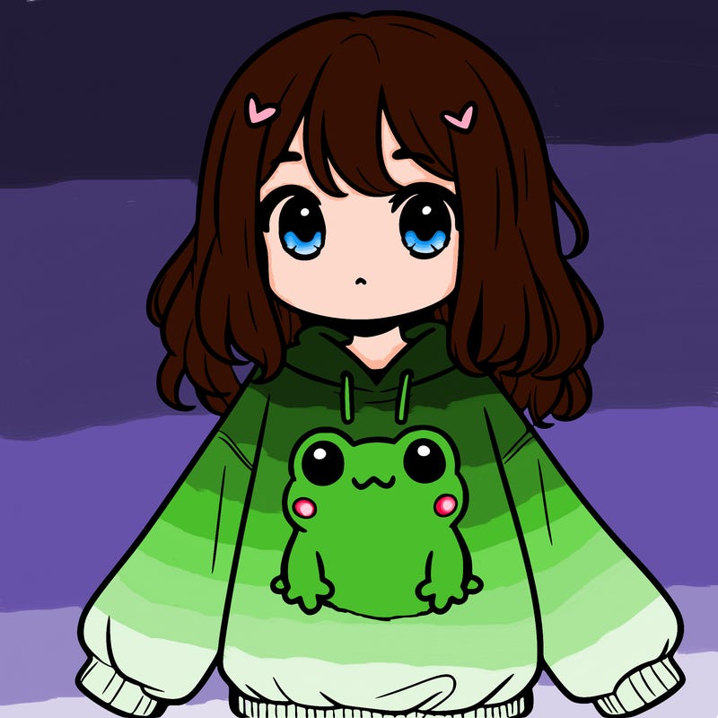 girl wearing frogging sweatshirt