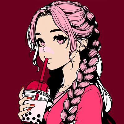 realistic girl with braided hair drinking boba