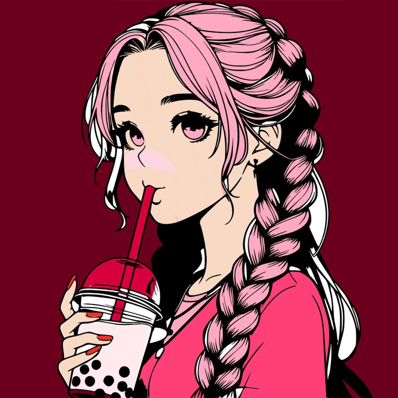 realistic girl with braided hair drinking boba
