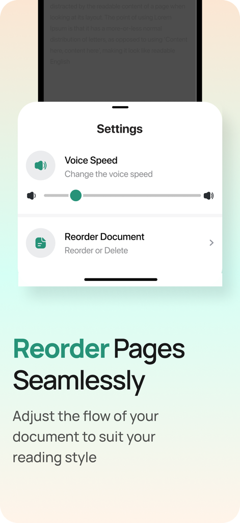 Macwhisper - Text To Speech - Macwhisper app settings showing voice speed control and document reordering options