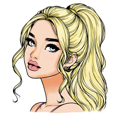 realistic girl with a ponytail on her hair and lips