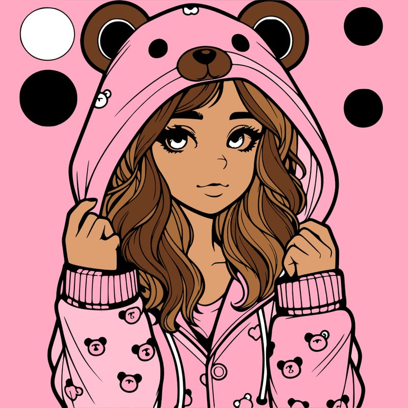 realistic girl in a animal pjs hoodie