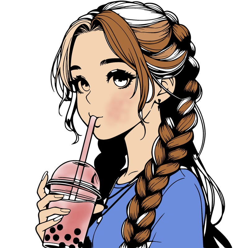 realistic girl with braided hair drinking boba