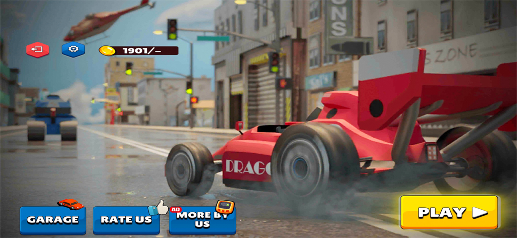 Mini Car Racing Game Offline - Red formula car on a city street in the Mini Car Racing game menu