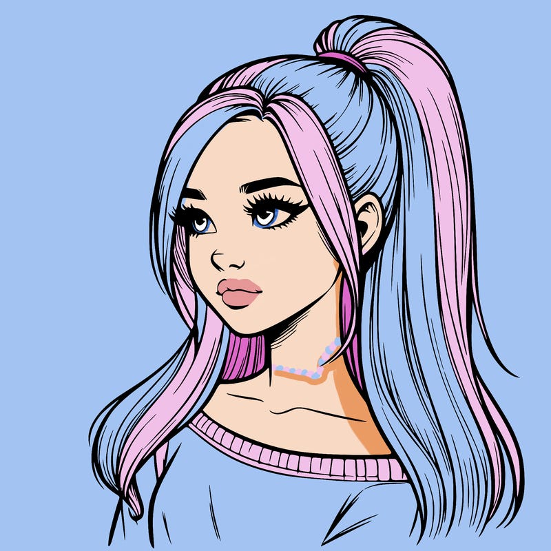 realistic girl with a high ponytail