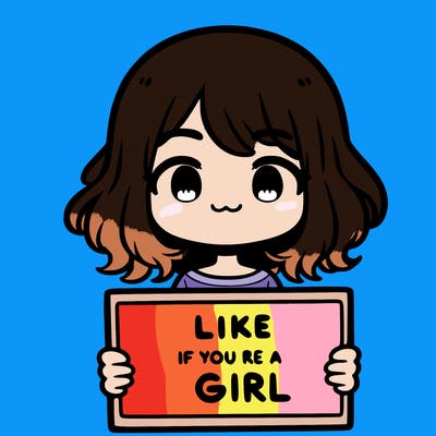 a cute girl holding a sign that says like if you’re a girl