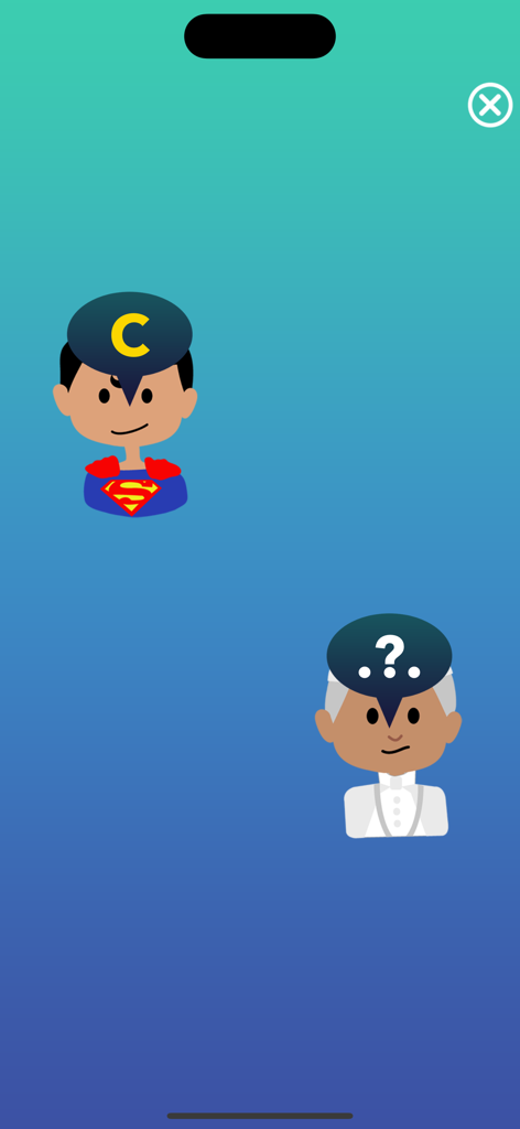 General Knowledge : Quiz Game - Two cartoon character avatars with speech bubbles on a blue gradient background in a trivia game