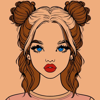 realistic girl with two buns in hair and lips