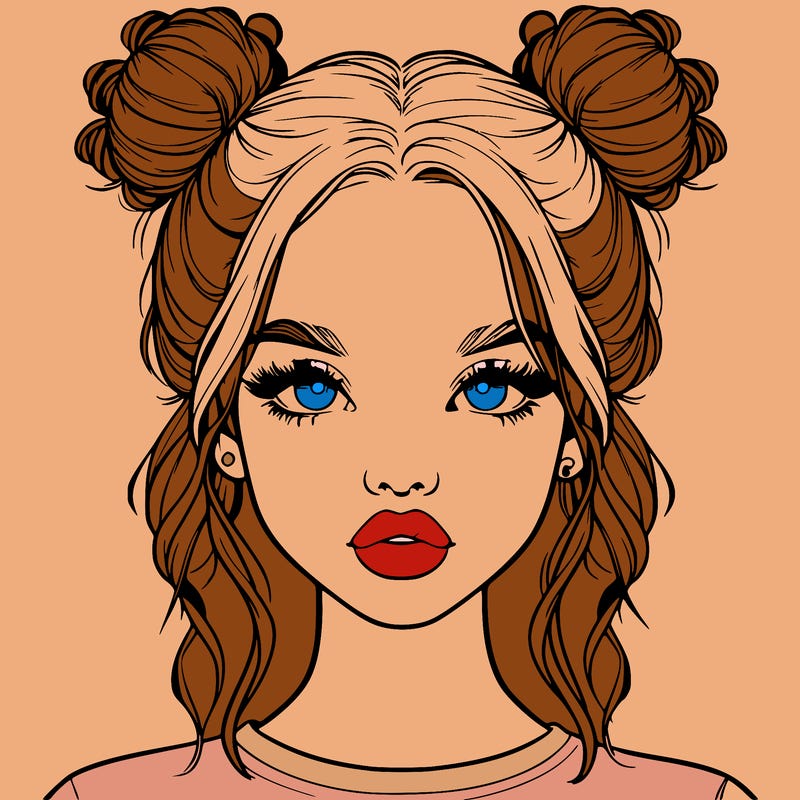 realistic girl with two buns in hair and lips
