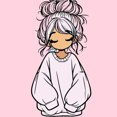 girl with baggy sweatshirt and messy bun