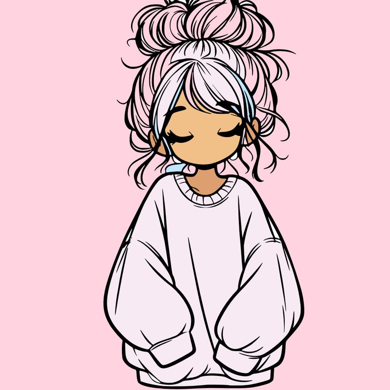 girl with baggy sweatshirt and messy bun