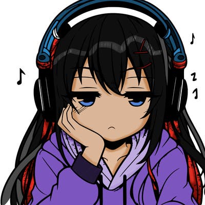 tired anime girl with head phones