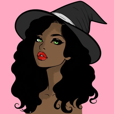 realistic witch girl with wavy hair and lips