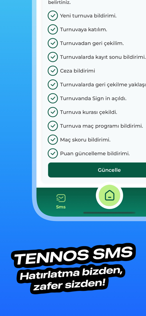 Tennos - Écran des paramètres de l'application Tennos pour les notifications de tournois de tennis et les mises à jour de matchs.